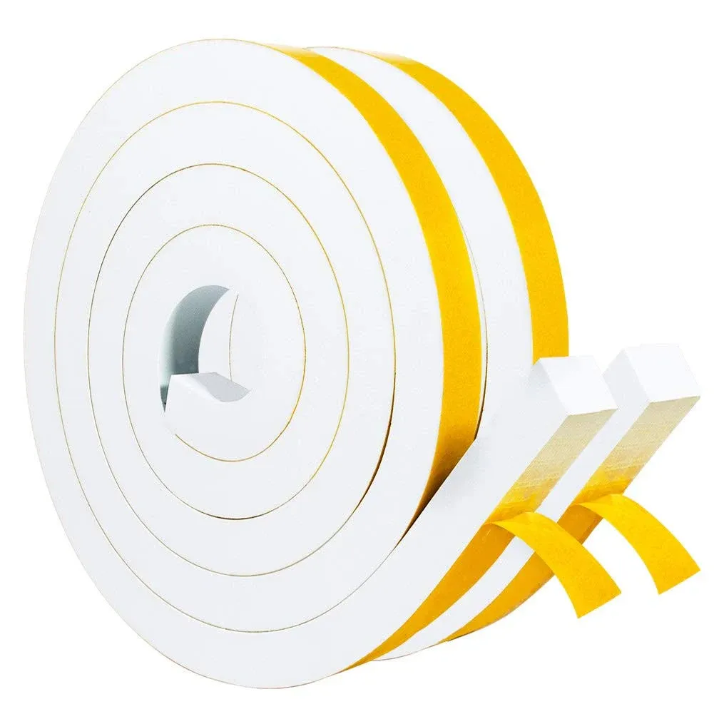 White High Density Foam Tape 2 Rolls 1 Inch Wide X 3/4 Inch Thick for Windows...