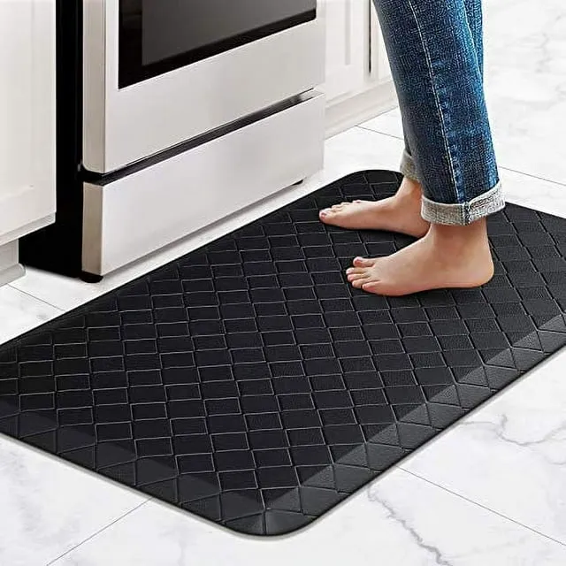 HappyTrends Kitchen Mat Cushioned Anti-Fatigue Kitchen Rug,17.3"x 28",Thick Waterproof Non-Slip Kitchen Mats and Rugs Heavy Duty Ergonomic Comfort Rug for Kitchen,Floor,Office,Sink,Laundry,Grey