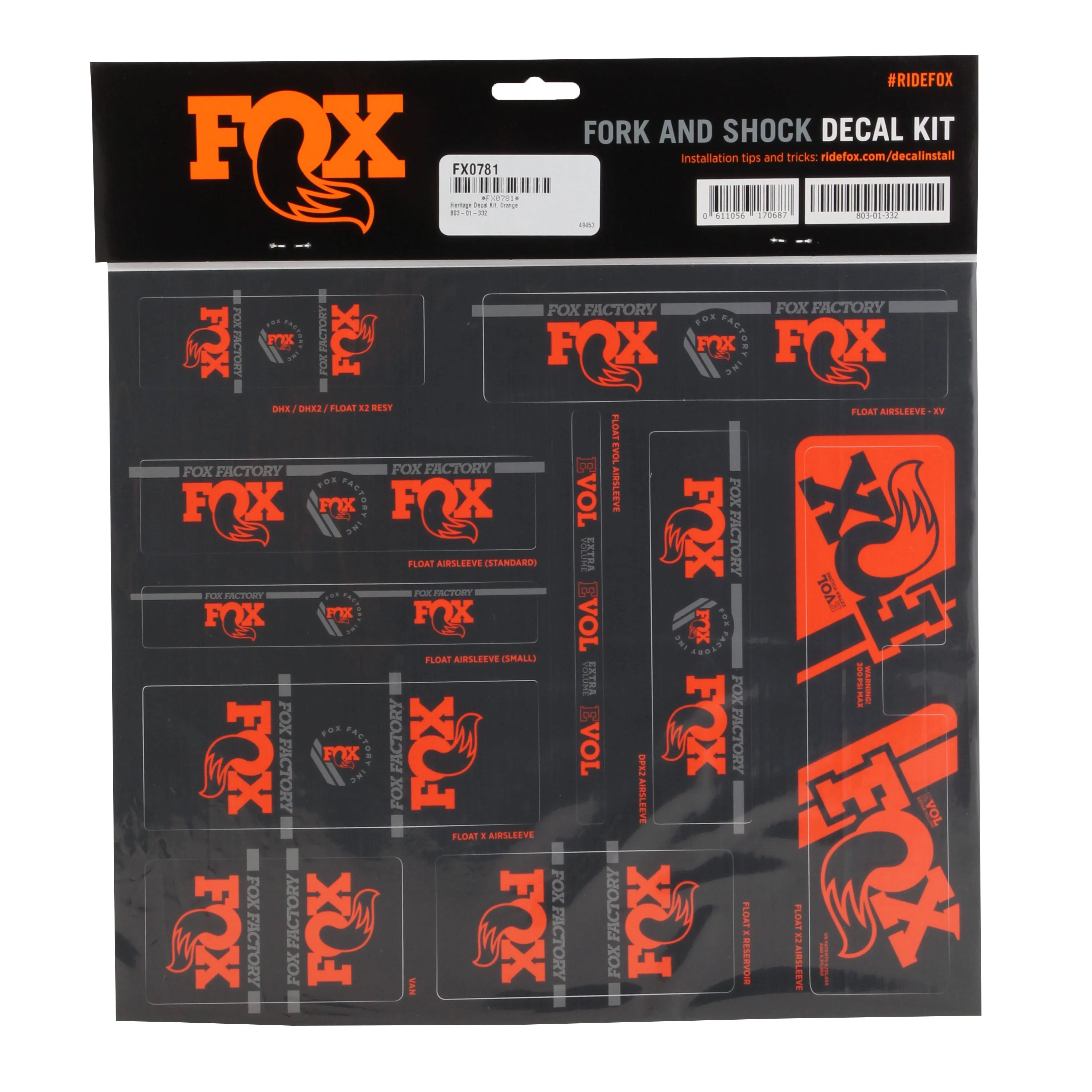 Fox Suspension Heritage Decal Kit (Orange)