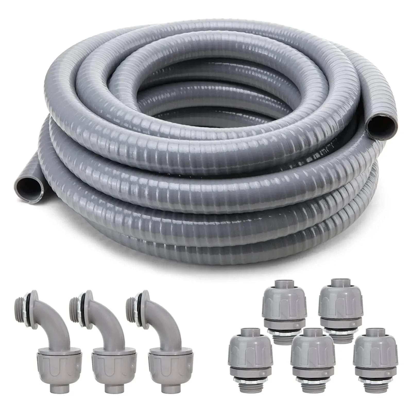 Liquid-Tight Conduit and Connector Kit, Flexible Non-Metallic Electrical 3/4Inch