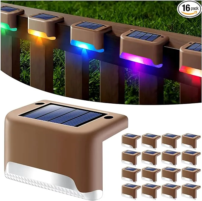 DenicMic 16 Pack Waterproof Led Solar Step Lights for Outdoor Decks, Railing,Stairs, Step, Fence, Yard, and Patio Christmas Decoration Lights(Color Changing)