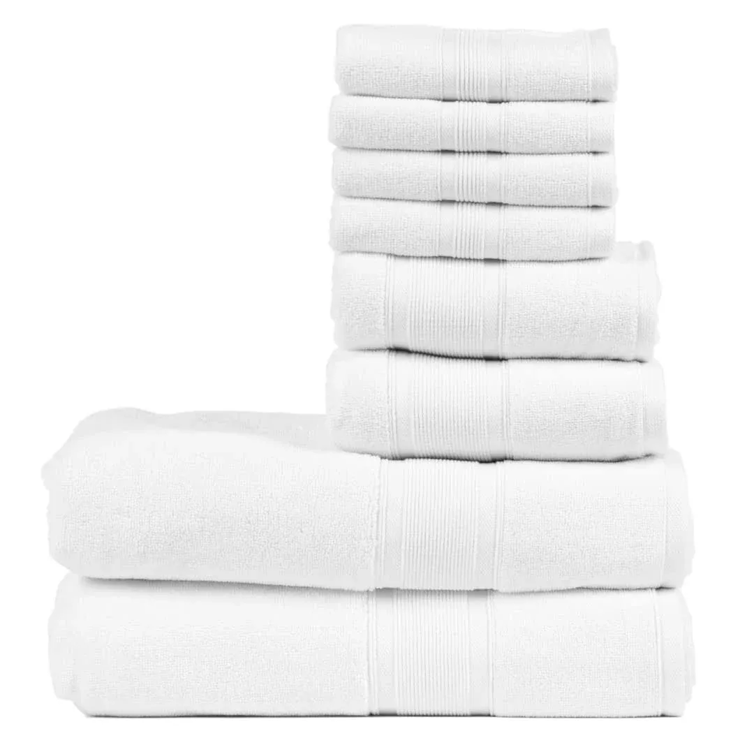 Luzia 8 Piece Towel Set - 100% Turkish Cotton - 2 Bath Towels 2 Hand Towels and 4 Washcloths (White)