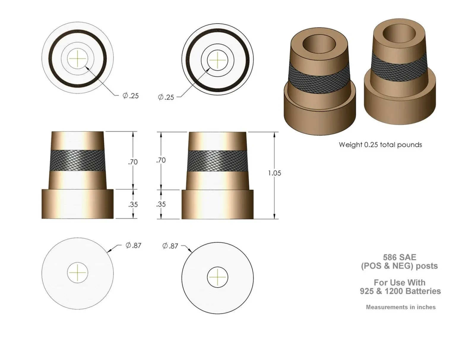 Xs Power 586 -Tall Brass Post Adaptors M6