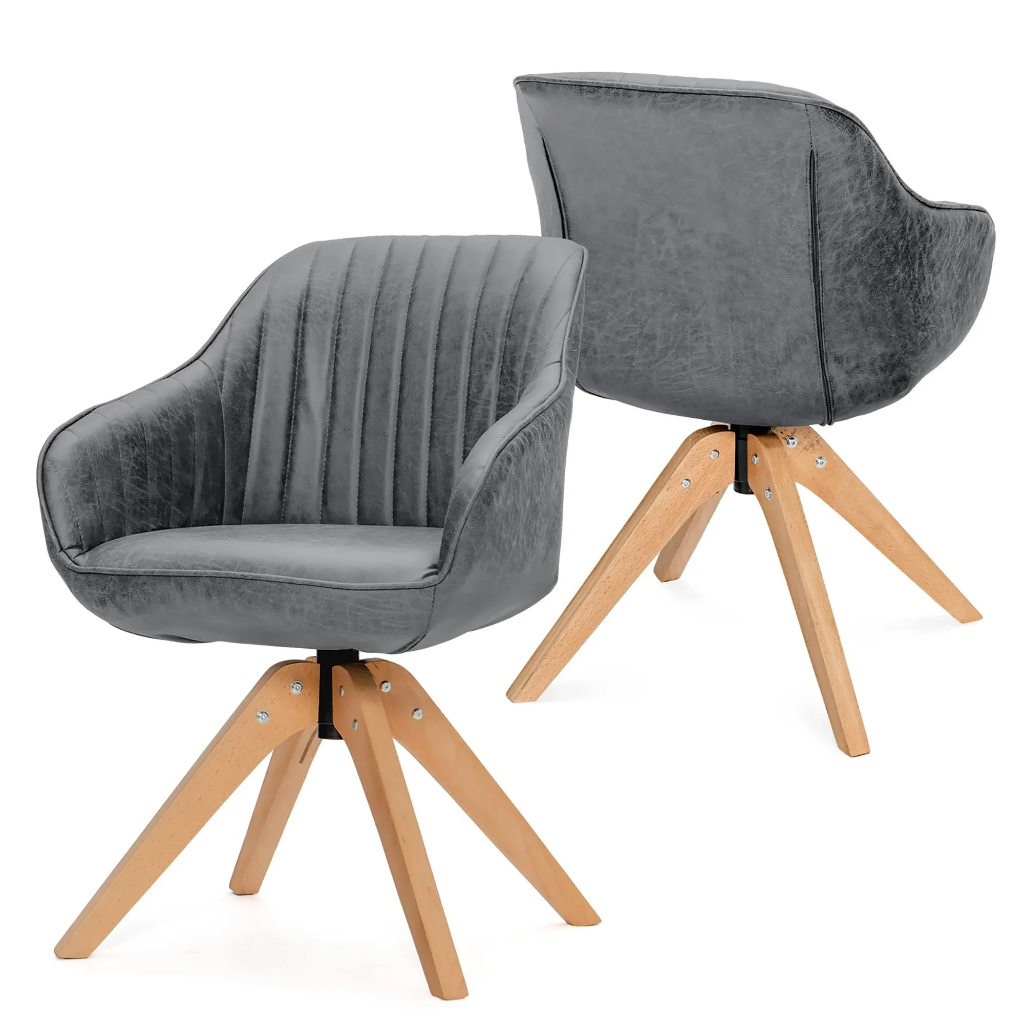 Costway Modern Leathaire Set of 2 Swivel Accent Chair with Beech Wood Legs