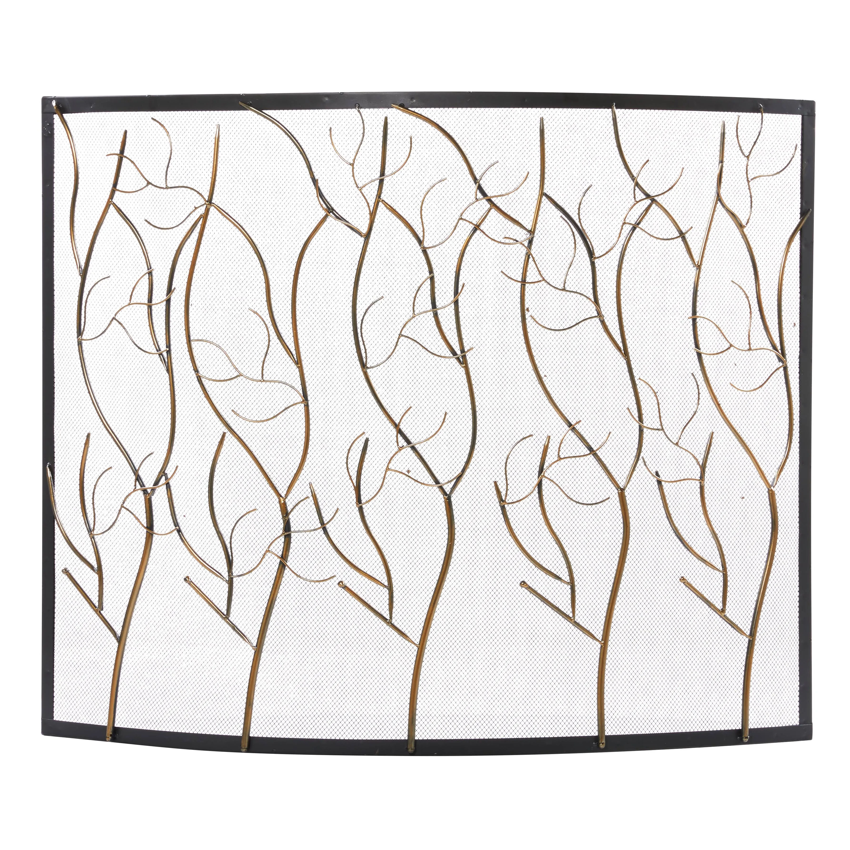 Grayson Lane 39-in Brass Single Panel Branch with Mesh Netting Iron 1-Panel Flat Fireplace Screen Lowes.com