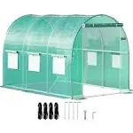 VEVOR Walk-in Tunnel Greenhouse, 9.8 x 6.6 x 6.6 ft Portable Plant Hot House w/ Galvanized Steel Hoops, 1 Top Beam, Diagonal Poles, Zippered Door &amp; 6 Roll-up Windows, Green