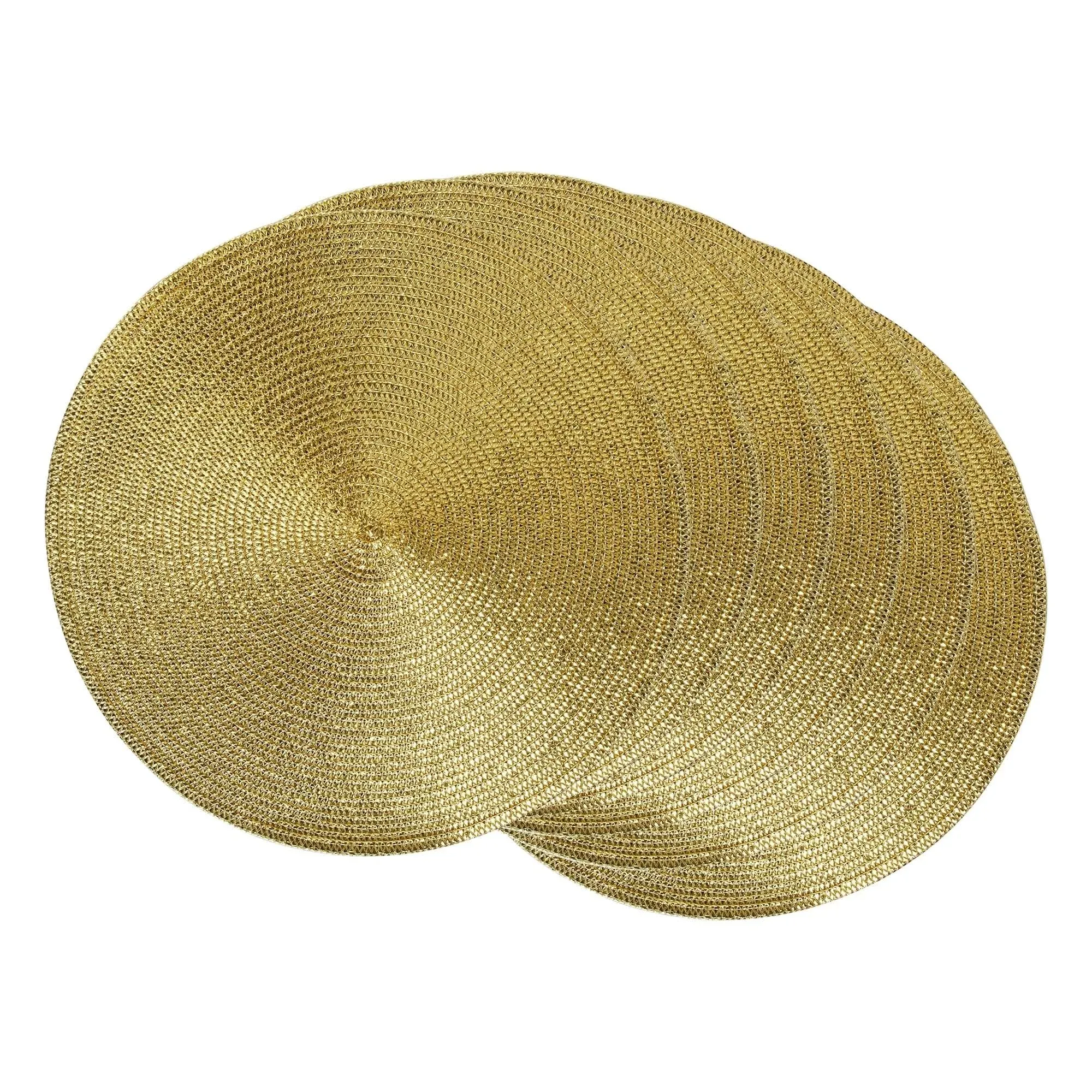 DII Woven Placemats Collection Metallic Round Placemat Set, 15", Gold, 6 Piece