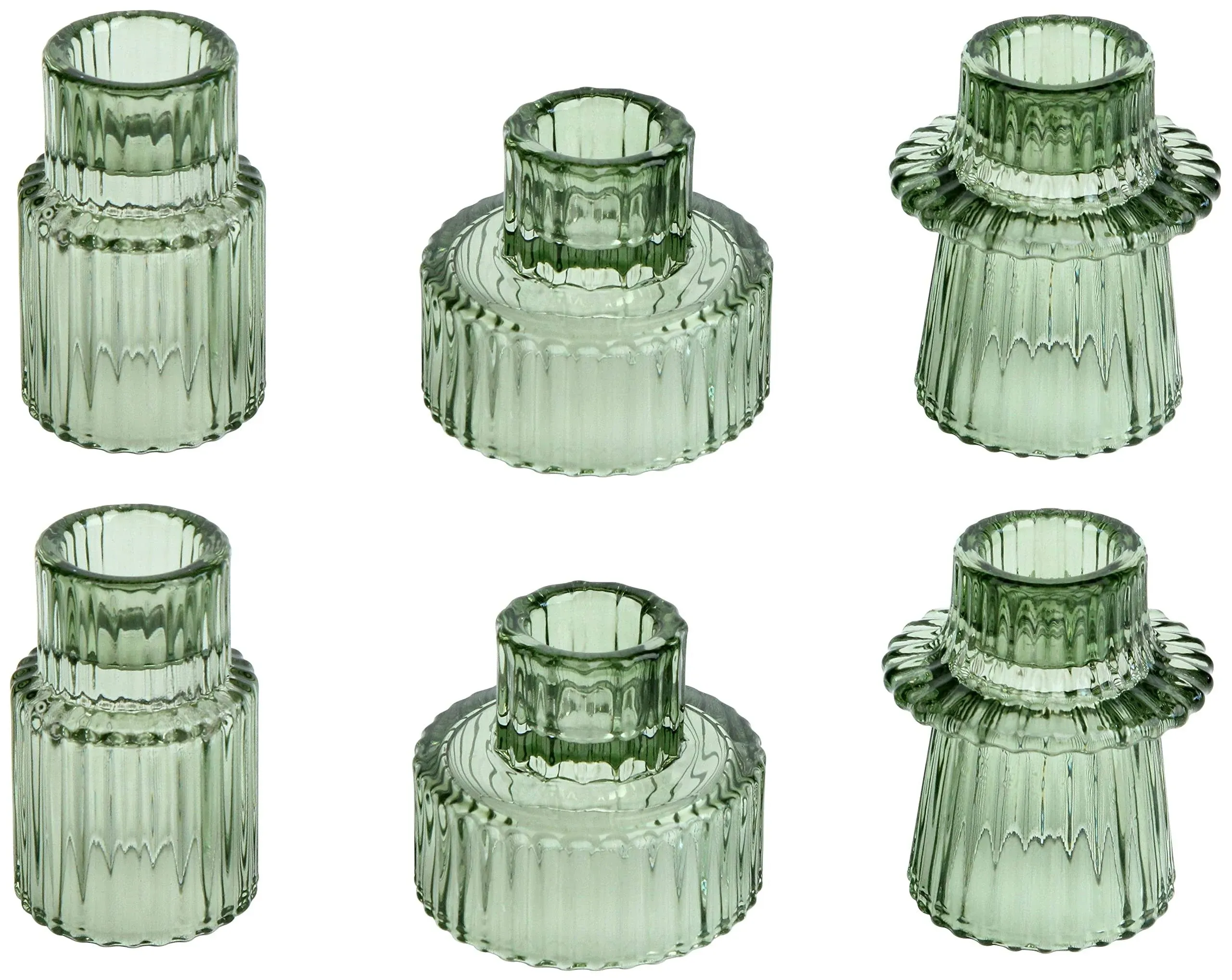 Vixdonos Taper Glass Candlestick Holders Tealight Candle Holders for Table Centerpieces, Wedding Decor and Dinner Party (6 Pcs, Green)