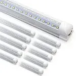 Phiwicsh 10-Pack 8ft LED Shop Light Fixture - 90W T8 Integrated LED Tube Light - 6500K 12000lm V-Shape Linkable - High Output - Clear Cov