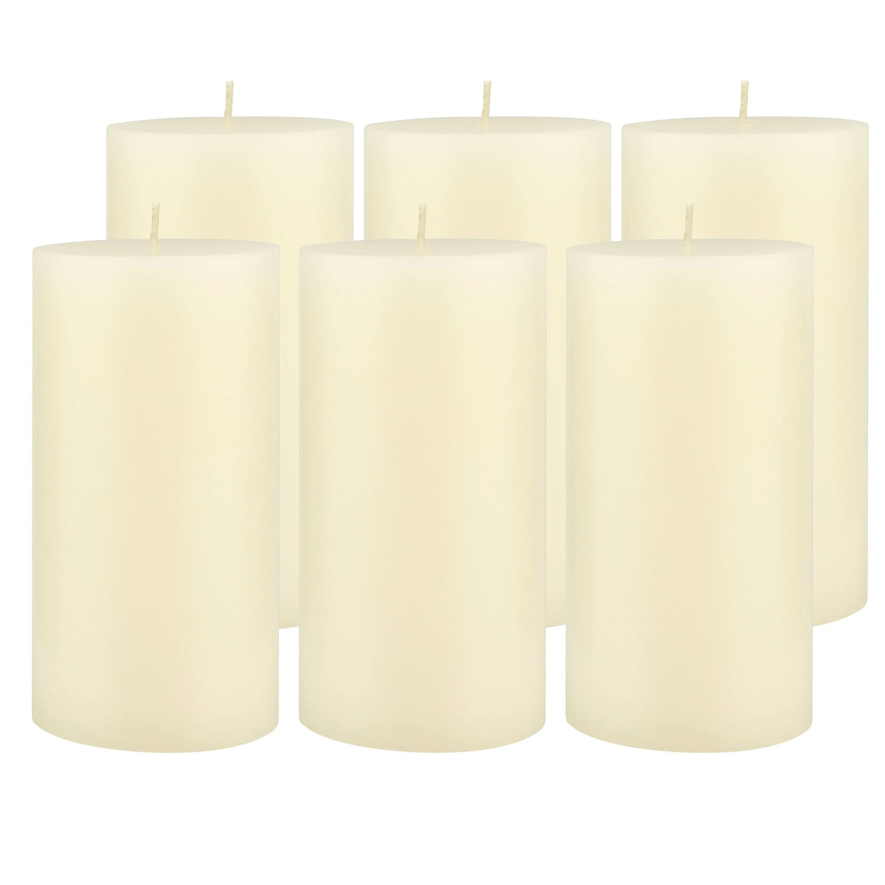 Stonebriar Tall 3 x 6 Inch 80 Hour Long Burning Unscented Wax Flat Top Pillar Candles, Ivory, 6 Pack