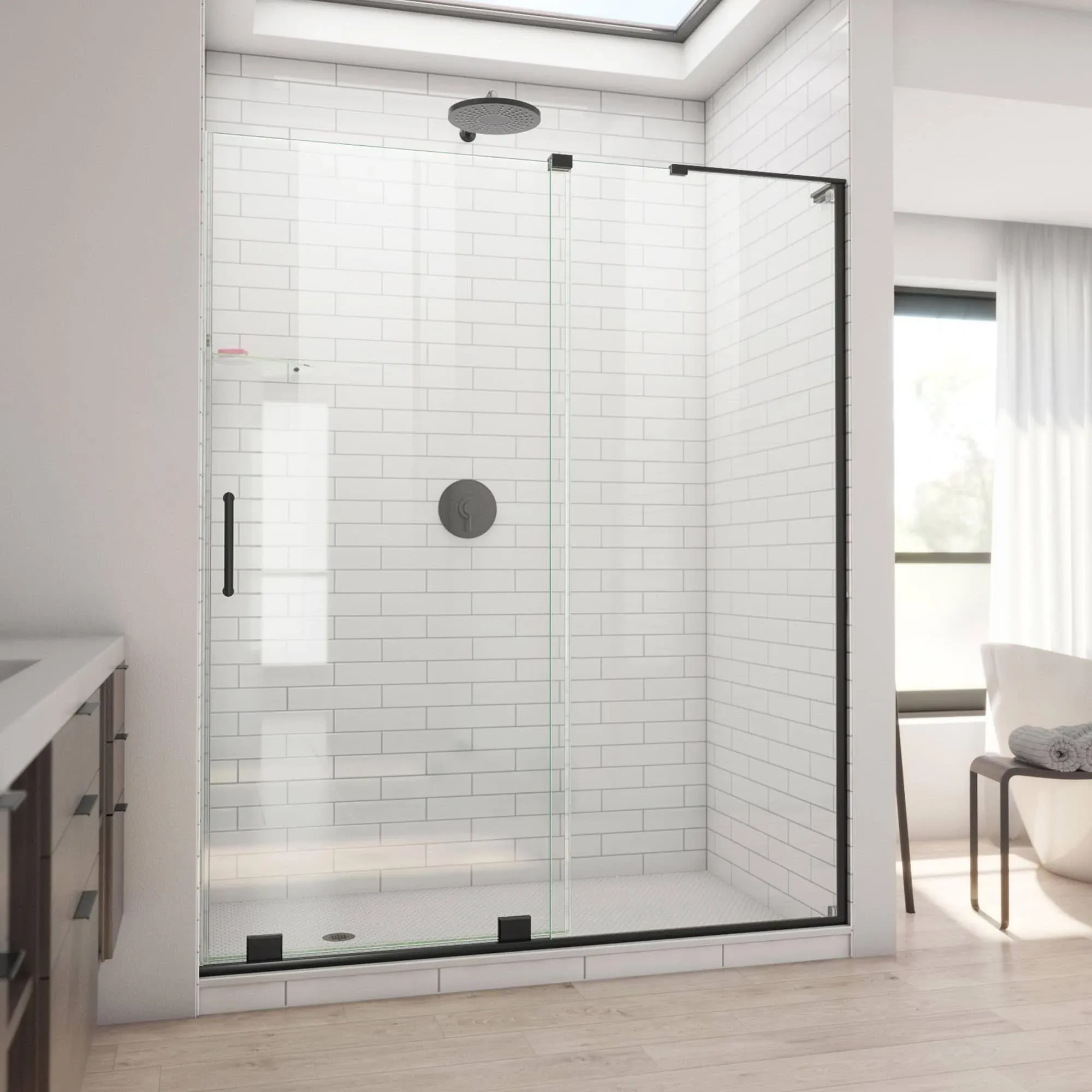 DreamLine Mirage-X 56-60 in. W x 72 in. H Frameless Sliding Shower Door in Satin