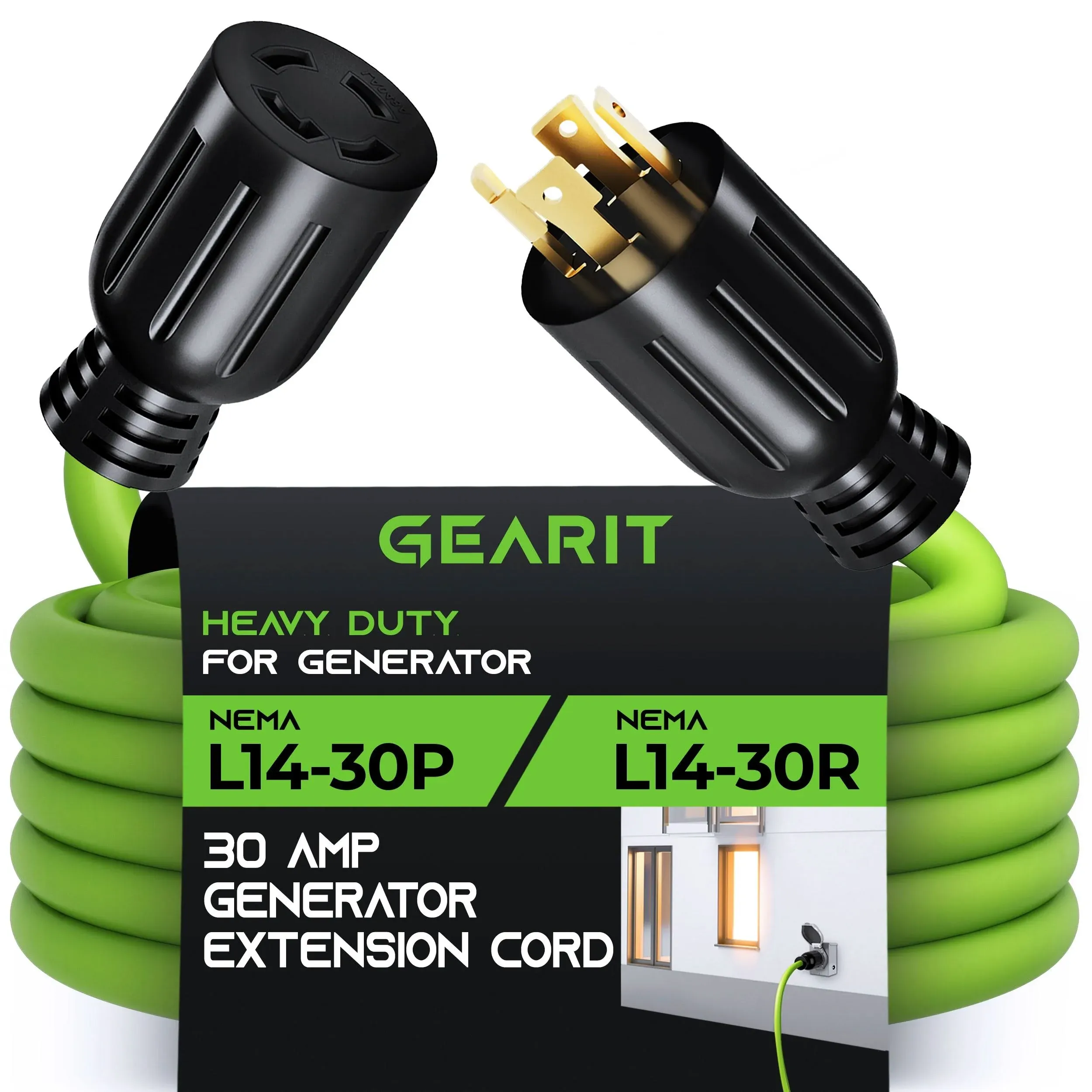 GearIT 30-Amp Generator Extension Cord (50 Feet) 4-Prong 120/250-Volt 7500W, NEMA L14-30P/L L14-30R, 10 Gauge SJTW Locking Power