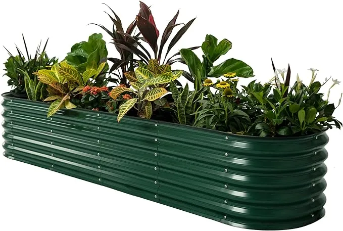 Vego Garden Raised Garden Bed Kits, 17" Tall 9 in 1 8ft X 2ft Metal Raised Planter Bed for Vegetables Flowers Ground Planter Box - British Green