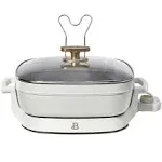 5 in 1 Electric Skillet - Expandable up to 7 Qt with Glass Lid, White Icing b...