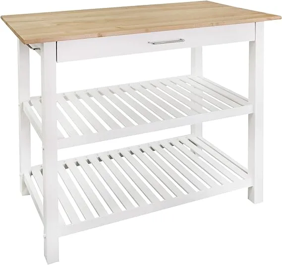 Casual Home Solid Hardwood Top, Natural/White, 40" W (373-91) Kitchen Island, Natural&White