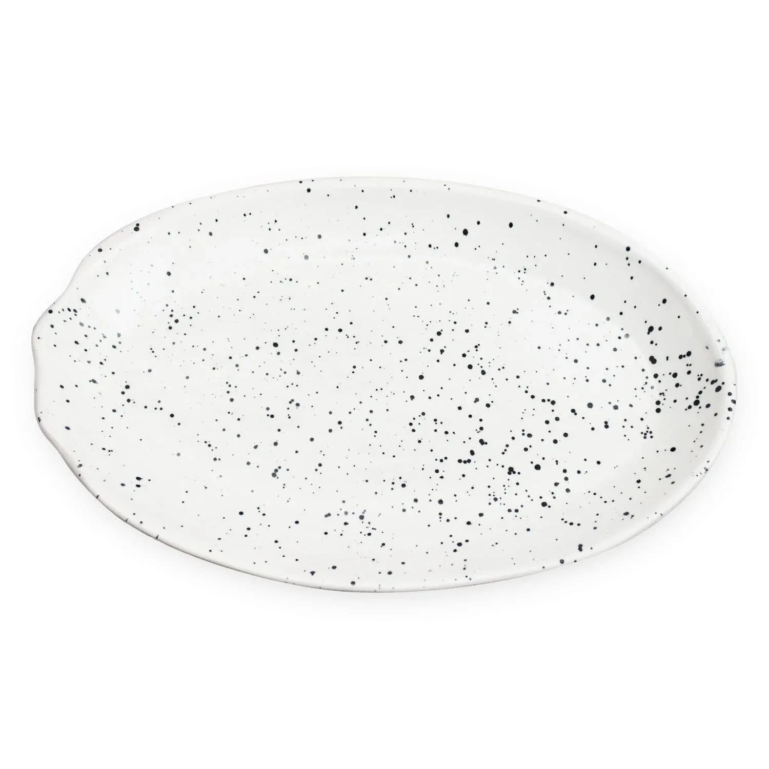 roro Ceramic Stoneware Handmade Glossy Speckled Spotted Oval White Dinner Plates (set of x 2) for dining and serving