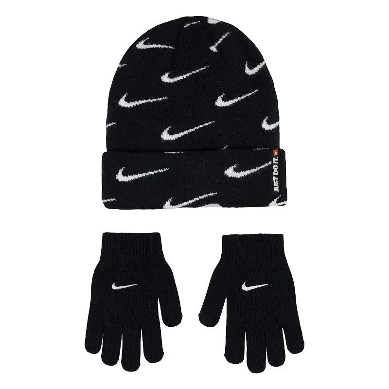 Big Boys Swoosh Repeat Beanie and Gloves, Set of 2