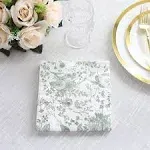 20 Pack Sage Green Floral Toile Print Disposable Cocktail Beverage Napkins, Soft 2-Ply Highly Absorbent Paper Napkins | by Tableclothsfactory