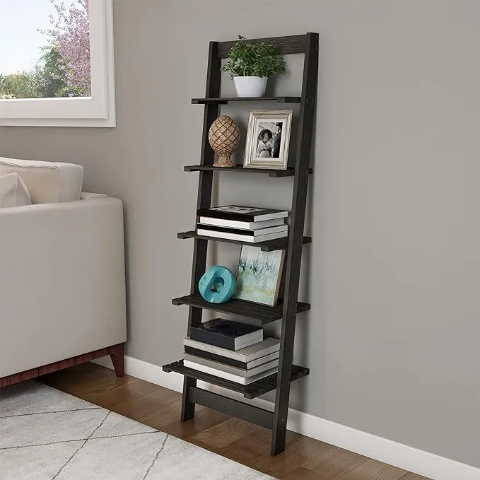 Lavish Home 5-Tier Leaning Ladder Bookshelf - Whitewash