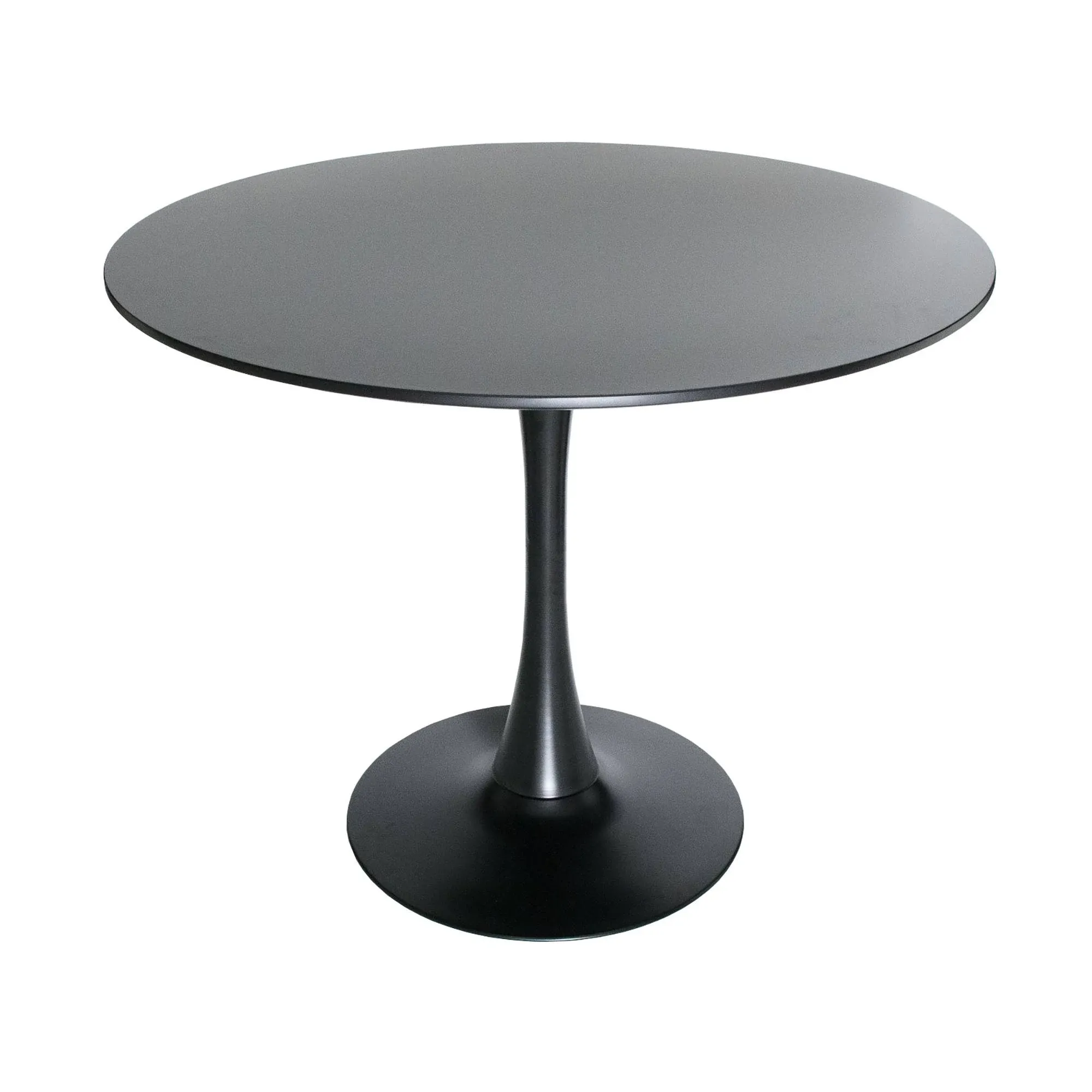 LeisureMod Bristol Mid-Century Modern Round Table with a 31" Wood Top and Iron Pedestal Base in Gloss Finish for Kitchen and Dining Room