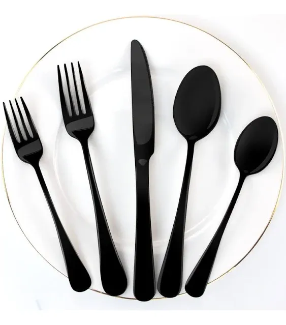 Black Silverware Set Aisoso 20 Piece Stainless Steel Flatware Cutlery Set