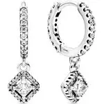 Pandora Timeless Women's Sterling Silver Square Sparkle Cubic Zirconia Hoop Earrings