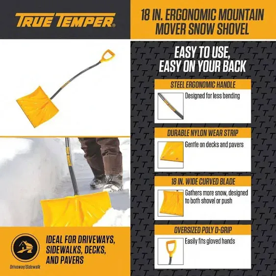 18 In. Ergonomic Mountain Mover Snow Shovel