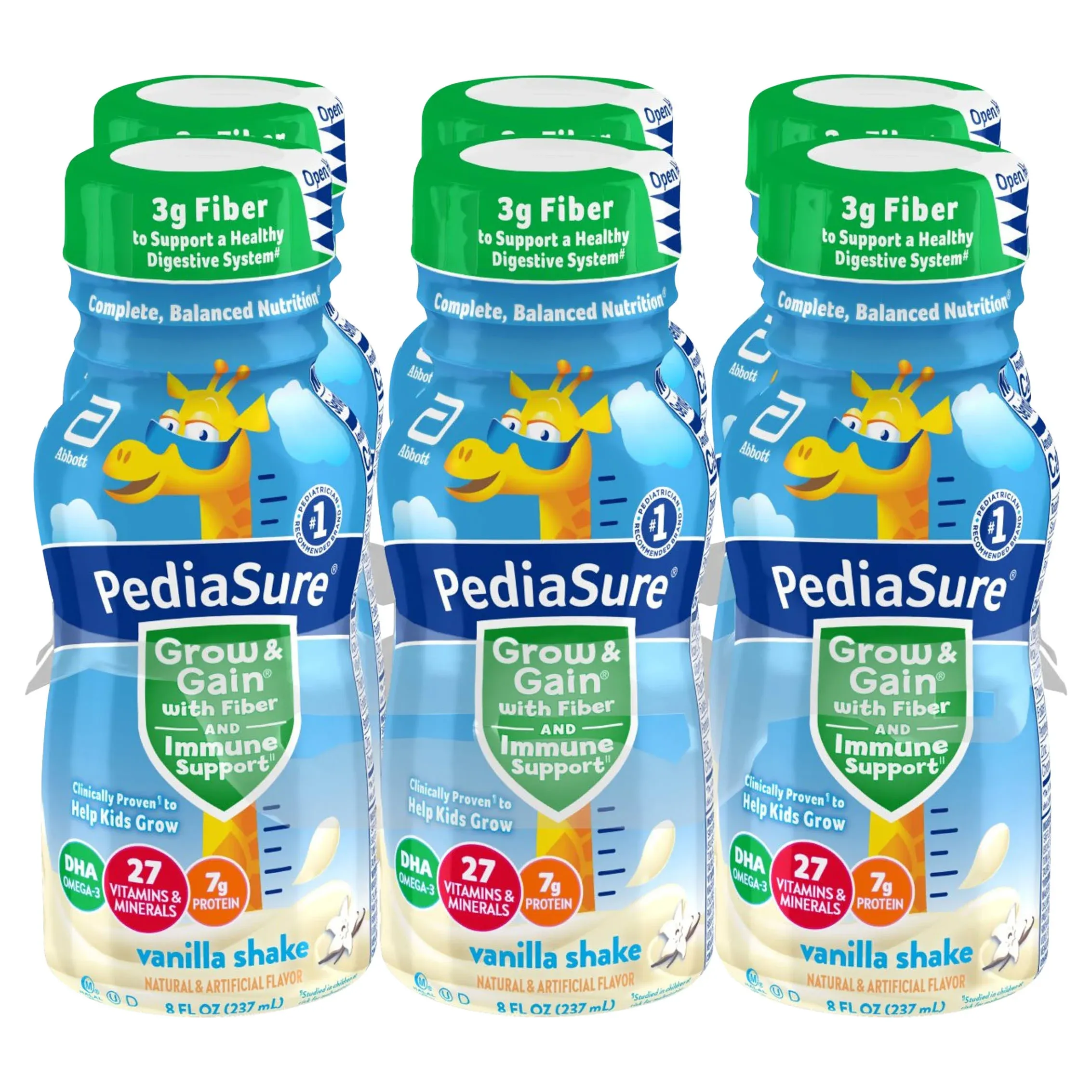 PediaSure Grow & Gain with Fiber, Vanilla Shake 8 oz 6 PK