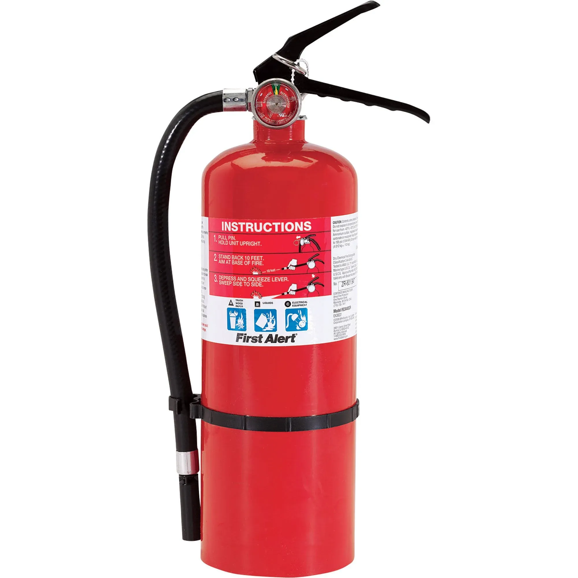 First Alert Rechargeable Heavy-Duty Commercial Fire Extinguisher, 5lb - Red