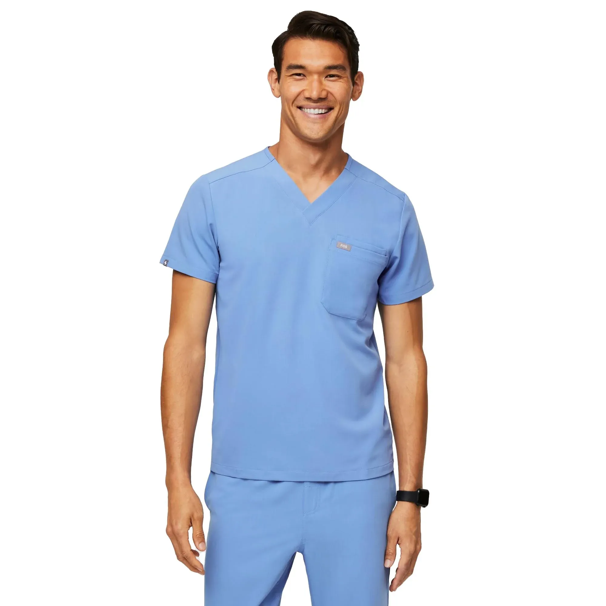 FIGS Leon Scrub Top for Men – 3 Pockets, Tailored Fit, Modern V-Neck, 4-Way Stretch, Moisture-Wicking Men's Scrubs