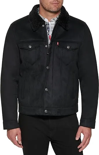 Levi's Men's Sherpa-Trim Faux-Leather Trucker Jacket - Black - Size XL