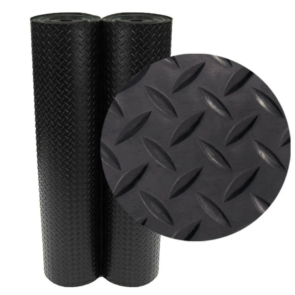 Rubber-Cal Diamond Plate Rubber Flooring Rolls 3mm x 4ft x 5ft Rolls - Black