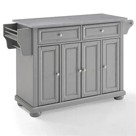 Crosley Furniture Alexandria Kitchen Island with Solid Black Granite Top, Vintage Grey