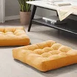 2 Pack Memory Foam Floor Cushions Orange Yellow Soft Seating 22x22 Inches