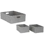 Set of 3 Closet Organizer Bins with Handle, Fabric Foldable Storage Baskets Cloth Box Containers for Shelves Home Office Clothes Clothing