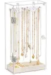 boailydi Acrylic Necklace Holder, Necklace Organizer, Rotatable Clear Jewelry Organizer Display Case for Long Necklaces Pendant Bracelets, Jewelry Hol