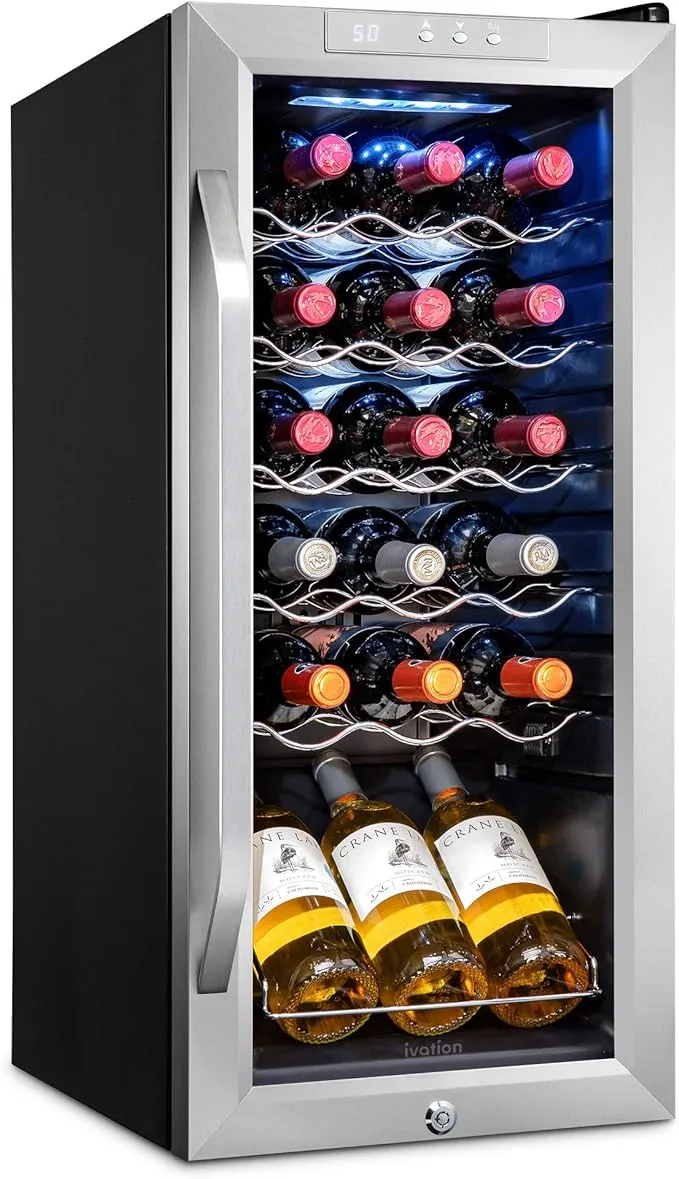 Ivation 18 Bottle Compressor Wine Refrigerator, Freestanding Wine Cooler with Lock, Stainless Steel