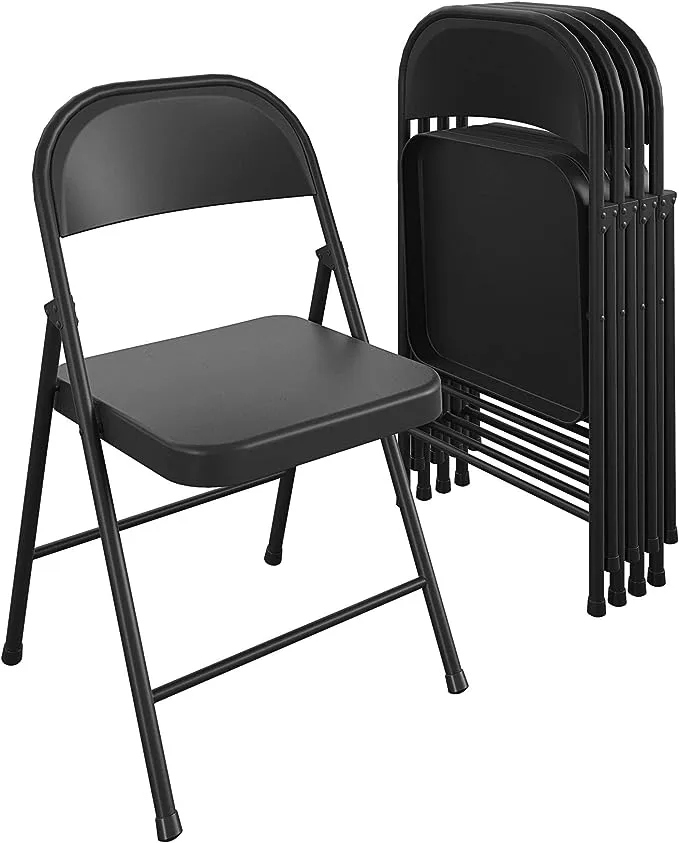 COSCO SmartFold All-Steel Folding Chair, 4-Pack, Black