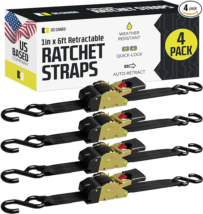 1" x 6' Retractable Ratchet Straps 4 Pack