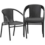 Flash Furniture 2 Pack Black Rattan Indoor-Outdoor Restaurant Stack Chair