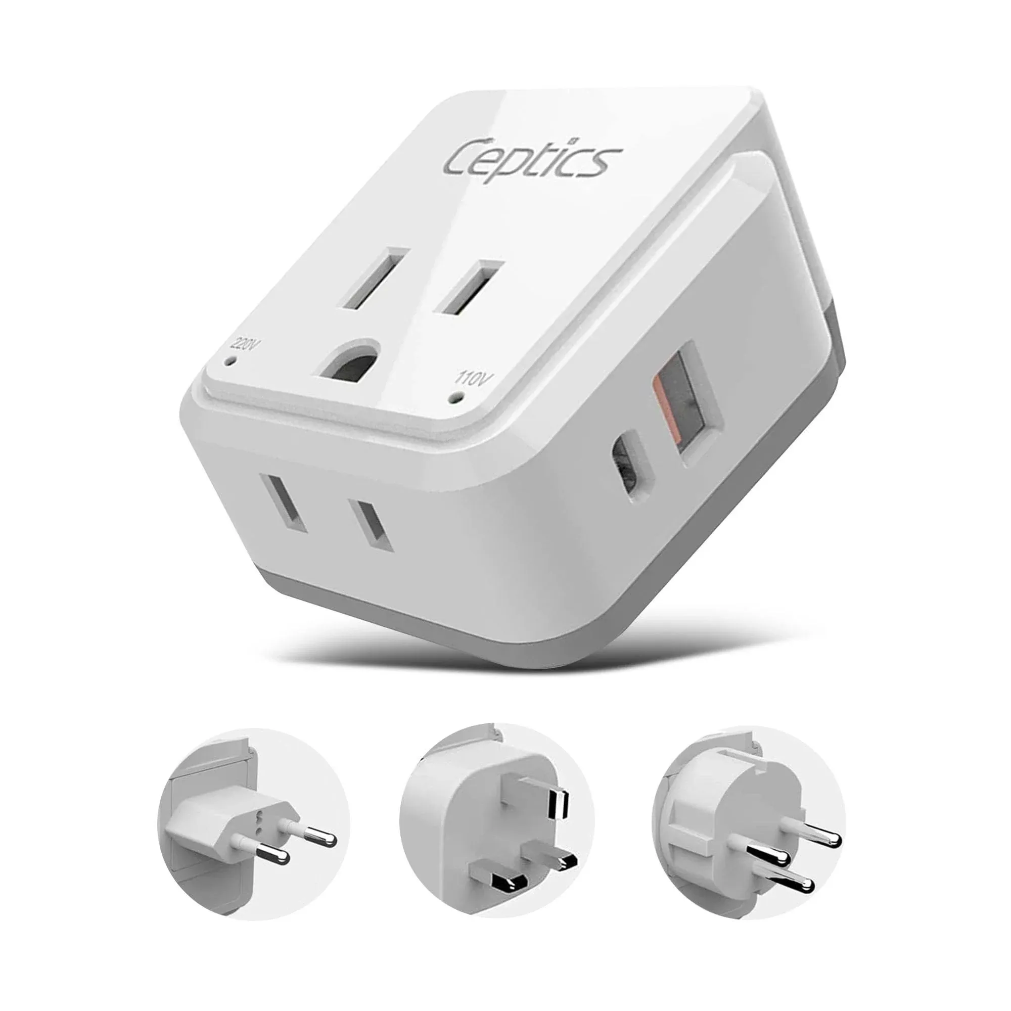 PAK-ME Israel, Jordan, Middle East Travel Adapter Set | Type C, G, H - USB & USB-C Ports + 2 US Outlets