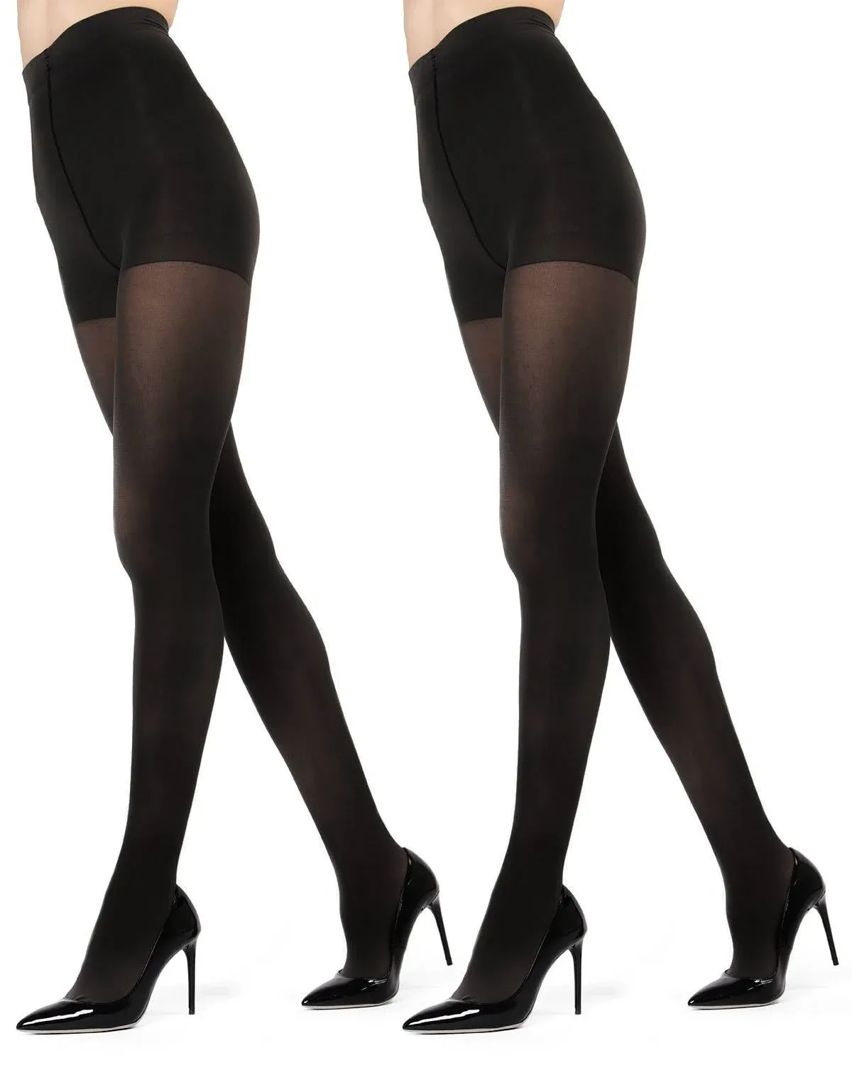 MeMoi Perfectly Opaque Control Top Microfiber Tights 2-Pack, Size XS/S, Black