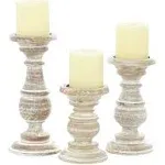 Decmode Traditional Mango Wood Pillar Candle Holder Set of 3