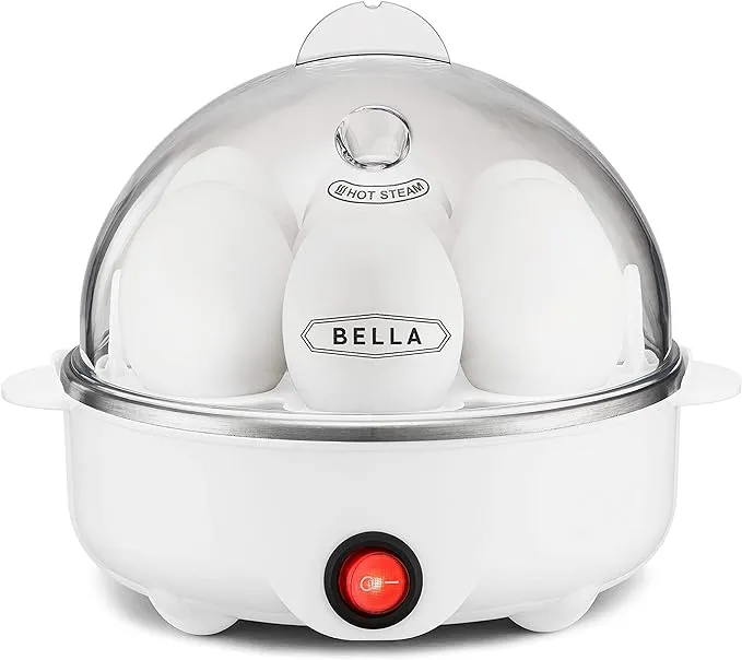 BELLA Rapid Electric Egg Cooker and Poacher with Auto Shut Off for Omelet, Soft, Medium and Hard Boiled Eggs - 7 Egg Capacity Tray, Single Stack, WhiteBELLA Rapid Electric Egg Cooker and Poacher with Auto Shut Off for Omelet, Soft, Medium and Hard Boiled