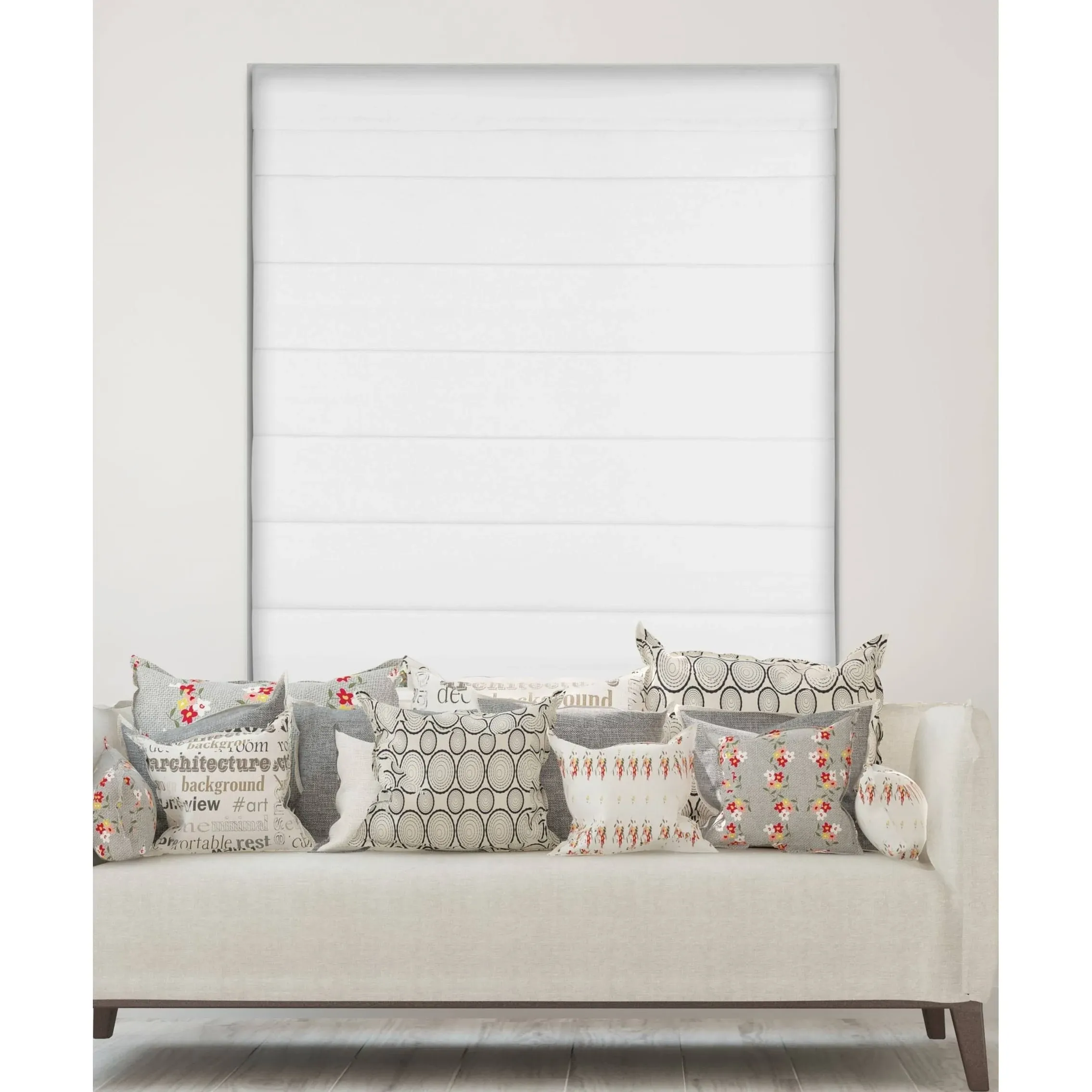 Arlo Blinds Thermal Room Darkening Fabric Roman Shades, Color: White, Size: 36" W x 72" H, Cordless Lift Window Blinds