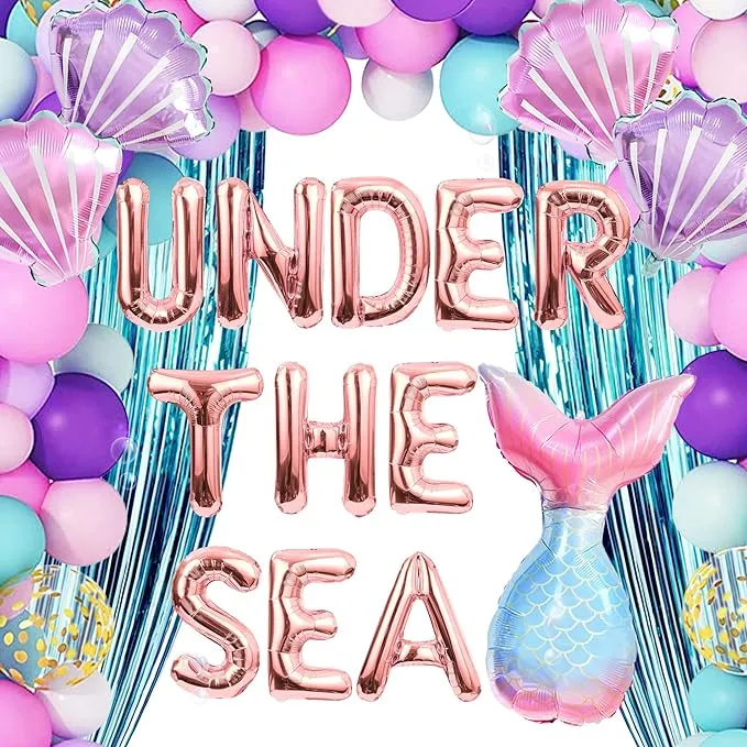 124 Pcs Under The Sea Balloons Under The Sea Backdrop for Under The Sea Mermaid