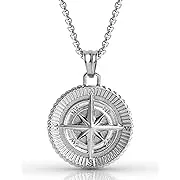 Forge & Foundry Men's Compass Pendant Necklace with 22" Box Chain Included [ Polished Solid Stainless Steel] | “Navigator” | Refined Hand-Crafted Jewelry, Designed by Jewelers, Forged for MenForge & Foundry Men's Compass Pendant Necklace with 22" Box Cha