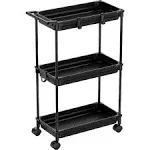 SimpleHouseware Standard 3-Tier Slim Rolling Storage Cart, Black