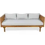 Christopher Knight Home Tina Outdoor 3 Seater Acacia Wood Daybed Teak Finish Light Grey