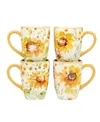 Set Of 4 Sunflowers Forever Mugs In Multicolor